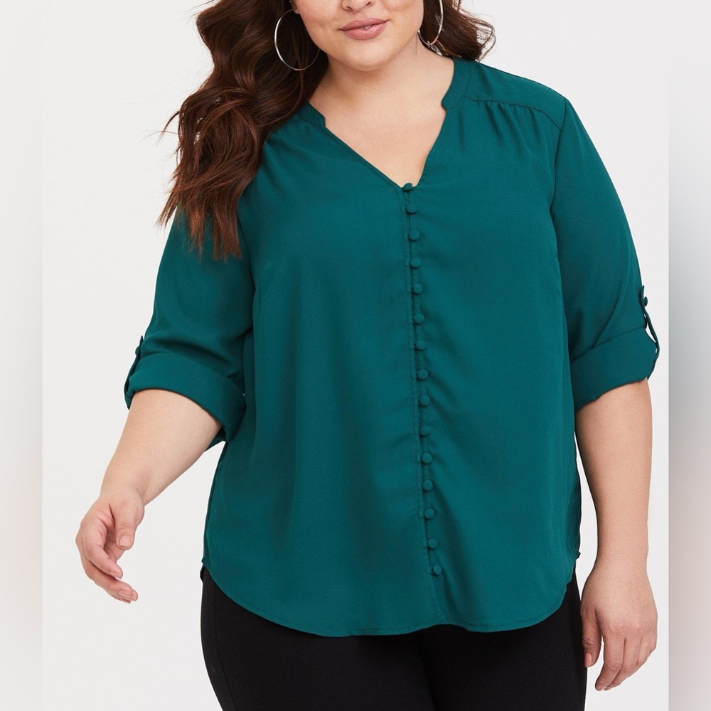 Torrid | Emerald Green Harper Georgette Button Front Popover Blouse | 4X